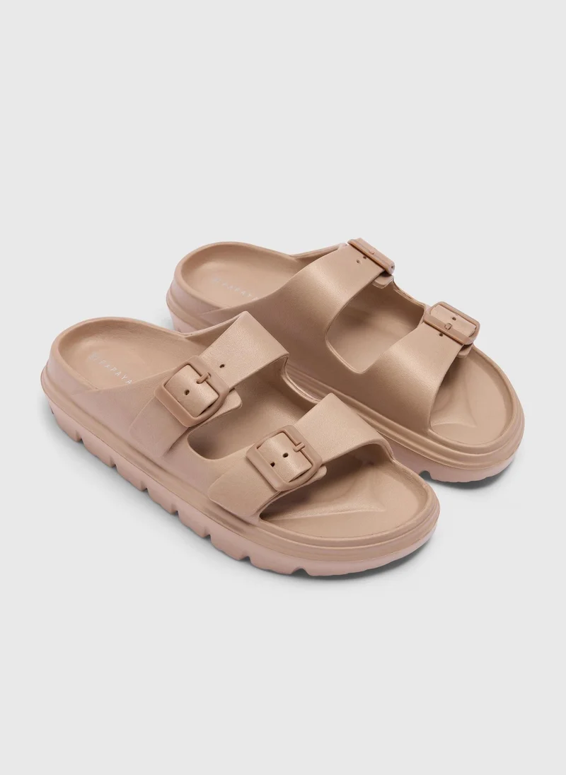 ماتلان Nude Double Buckle Chunky Sandals